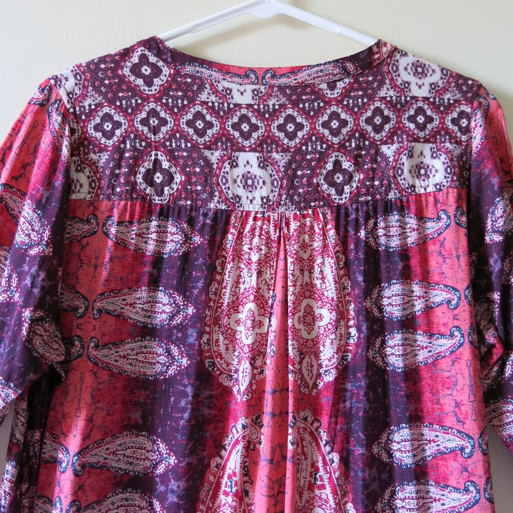 Lucky Brand Live In Love Paisley Pink Purple Long Sleeve Bohemian Blouse Size M - Picture 7 of 9